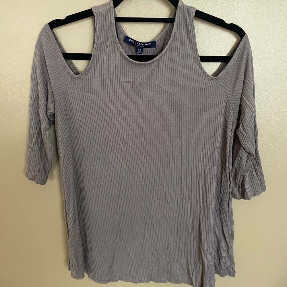 One Clothing Brown/Tan Shirt w/ holes in shoulders